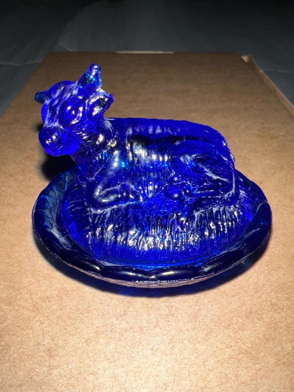 Vintage Cobalt Blue Cow Salt Cellar Dish